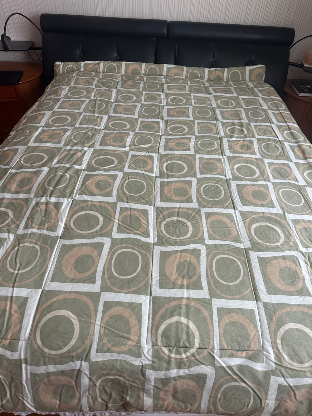 Olive Green and Beige Geometric Comforter - Twin